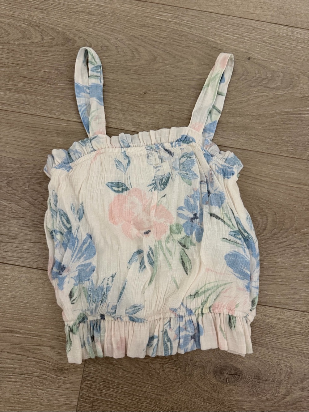 Chelsea & Violet Cream Tank with Pastel Pink and Blue Floral Trim